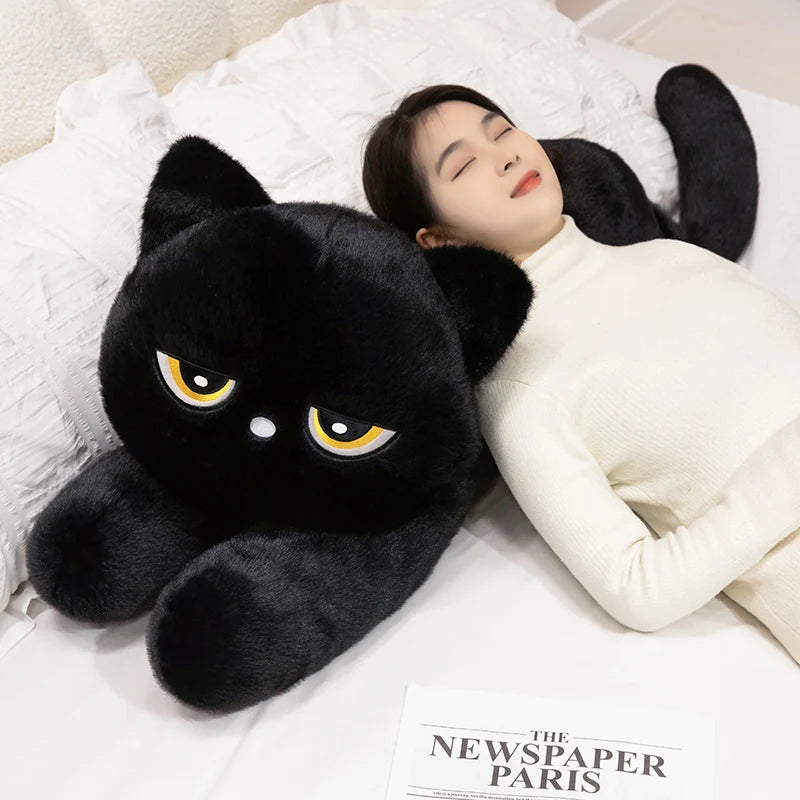 Black Cat Plush Pillow Soft Stuffed Lying Cat Cushion Cute Sleeping Cat Design Lovely Birthday Gift Idea for Cat Lovers