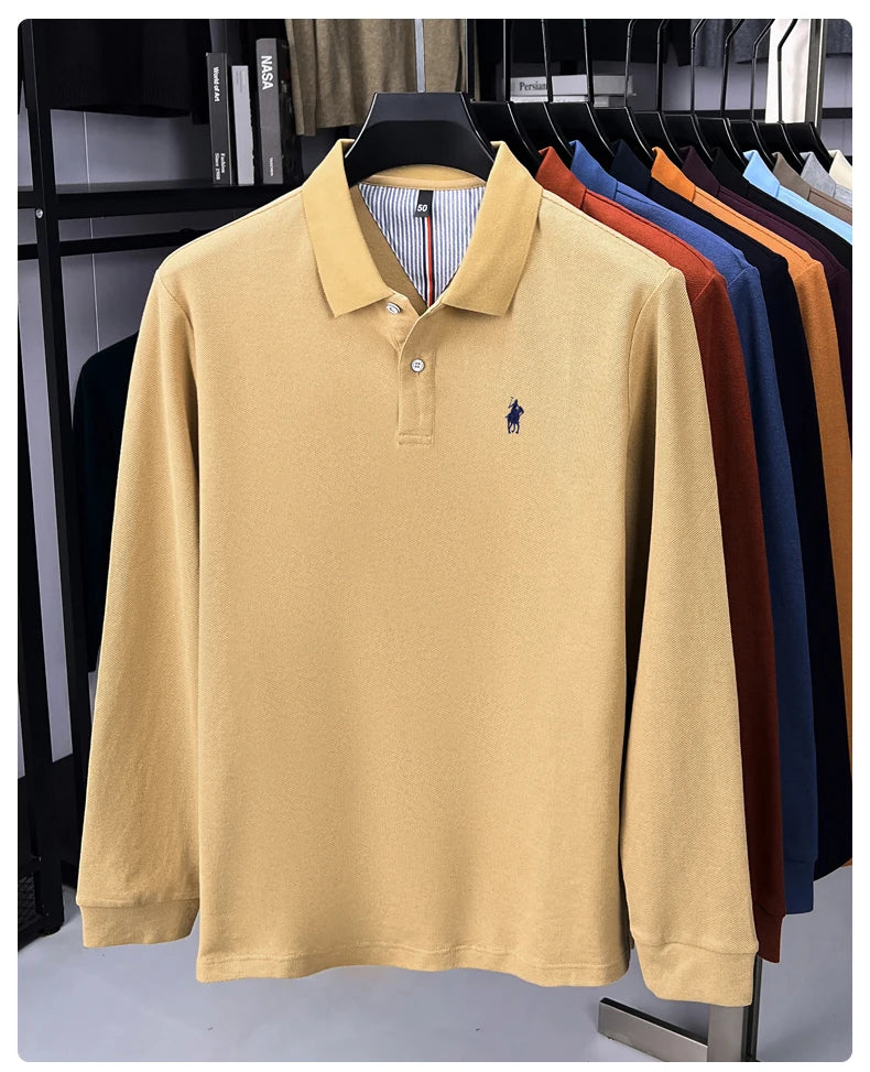 Premium Cotton Embroidered Long Sleeve Polo Shirt