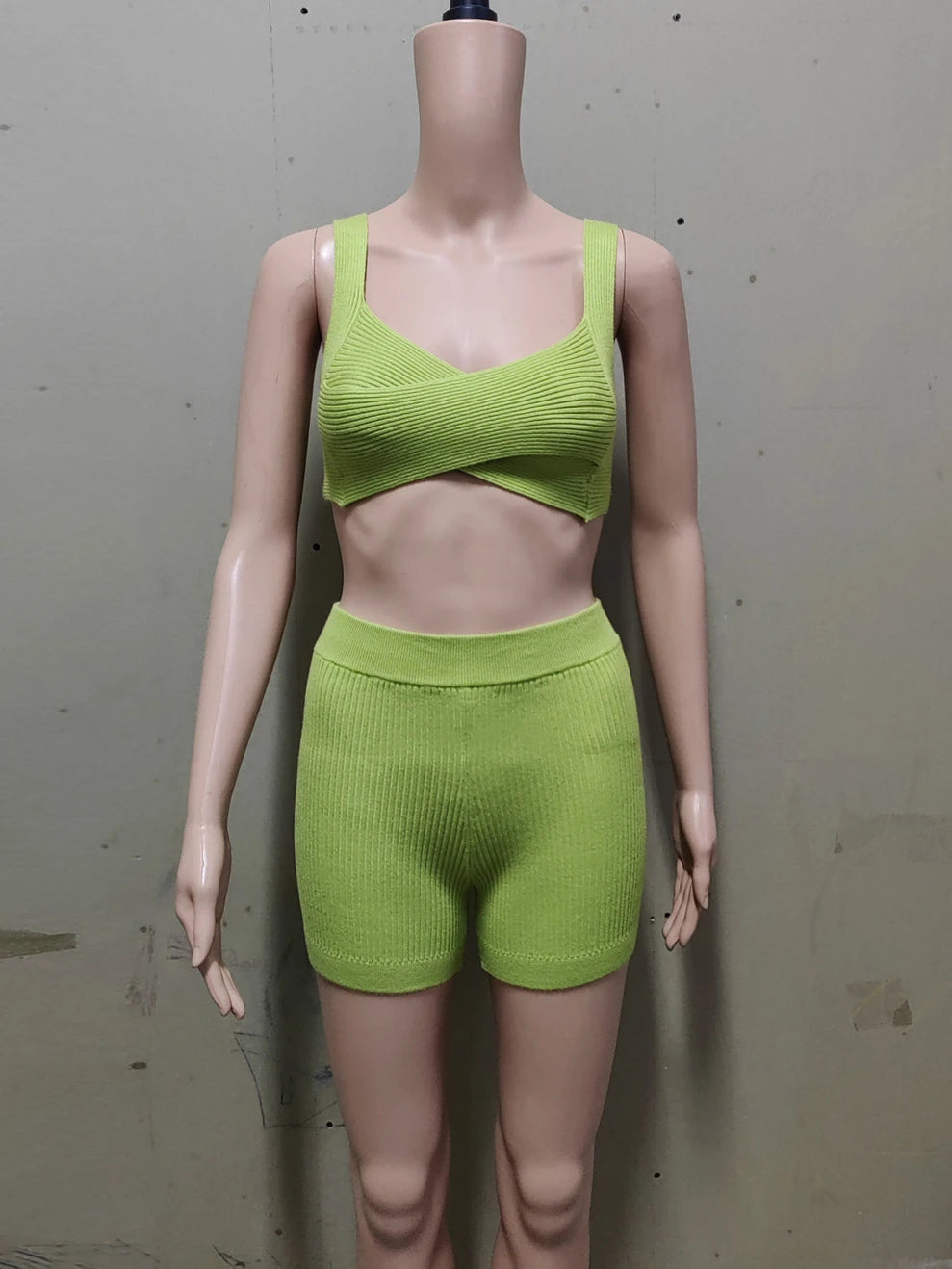 Tossy Fashion Knit 2 Piece-Set Shorts Women Clothes Patchwork Ribbed Backless Cropped Top And High Waist Knitwear Shorts Outfits