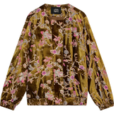 ELFSACK 2025 Gold Velvet Jacket Women's Winter Short Coat, Embroidered Goldfish Chinese Style Vintage Loose Padded Jacket