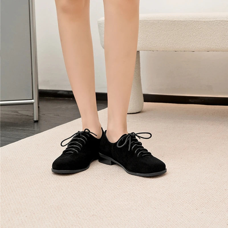 AIYUQI Women's Genuine Leather Lace-Up Oxford Loafers