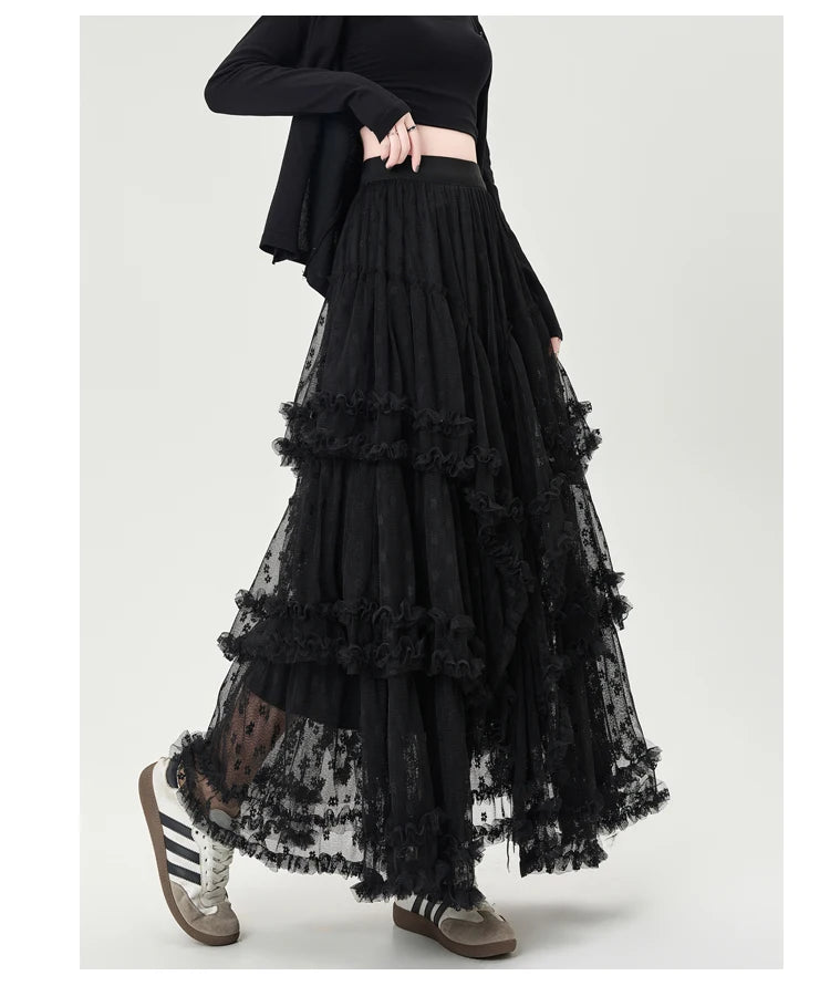 Gothic Lace Trumpet Skirt – Fairycore & Punk Streetwear