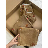Lace Teddy Bear Patchwork Wide-Leg Jeans