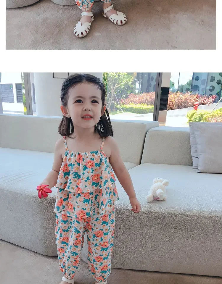 Girls' Floral Vest & Anti-Mosquito Suit