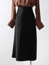 Women's Satin Midi Skirt – Elegant A-Line with Slit