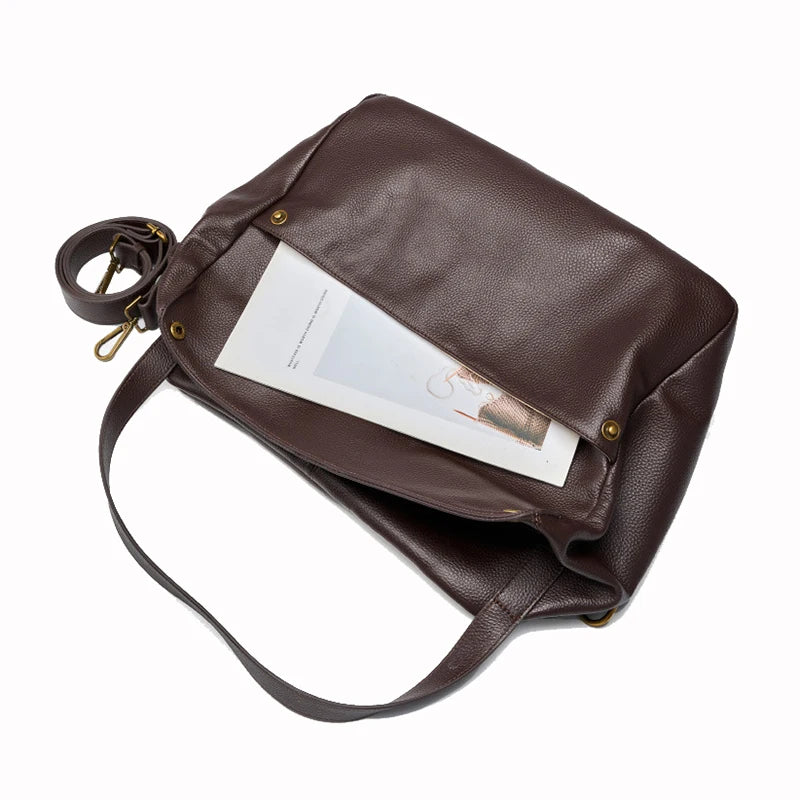 2026 New Large Capacity Women's Shoulder Bag Genuine Leather Tote Casual Handbag for University Students And Commuters Crossbody