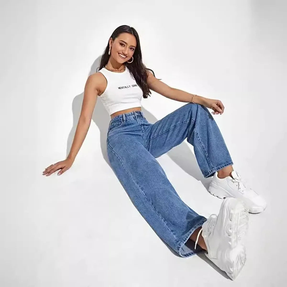 Women's High-Waist Straight Leg Jeans | Retro Y2K