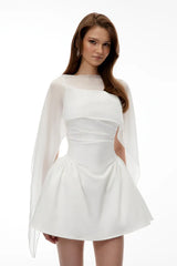 Gauze Patchwork Shawl Mini Dress | A-Line Evening Gown