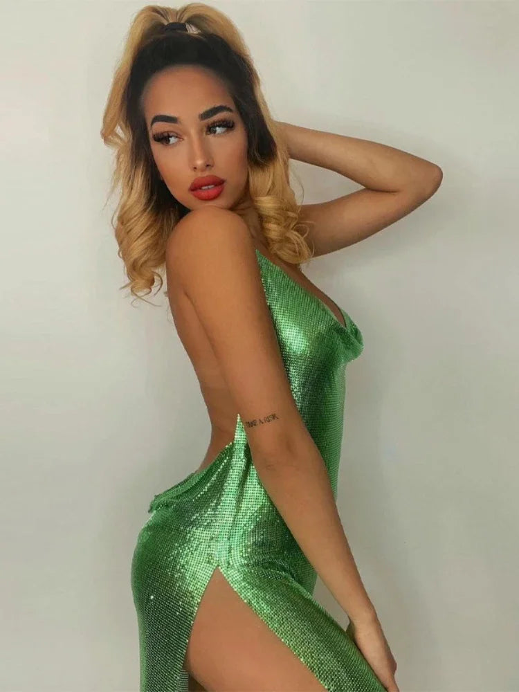 Elegant Sequin Halter Mini Dress