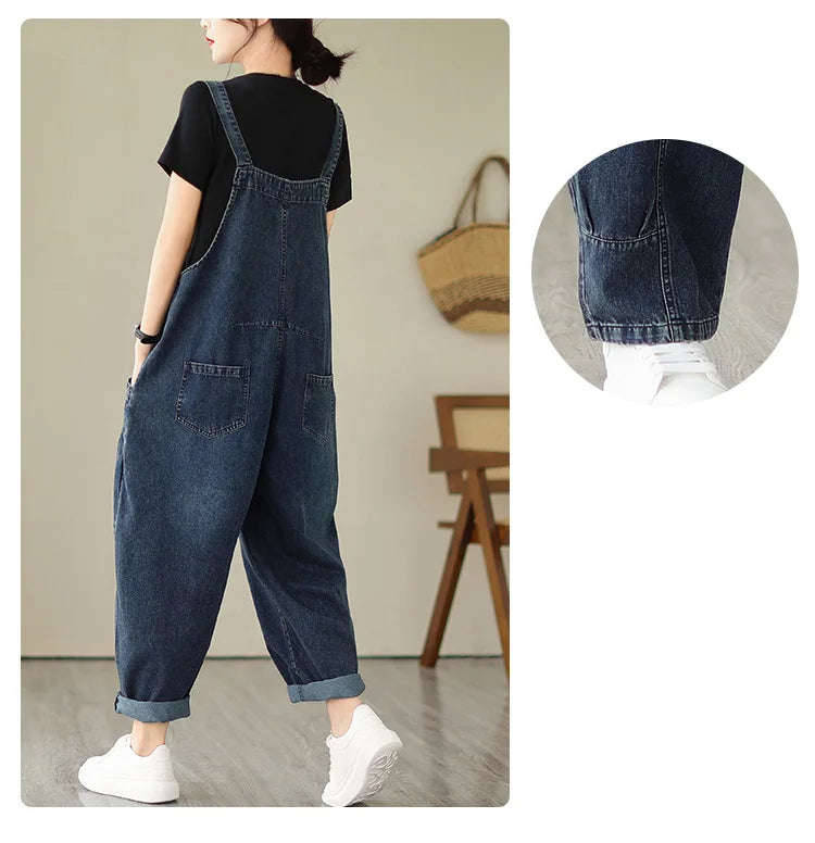 Vintage Patchwork Denim Cargo Overalls