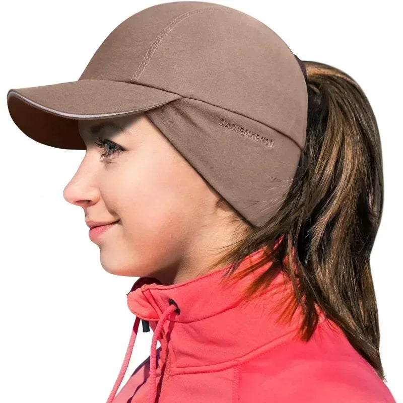 Women's Fleece Ponytail Hat with Ear Warmers & Reflective Cap