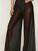 Women's Black Lace Wide-Leg Pants