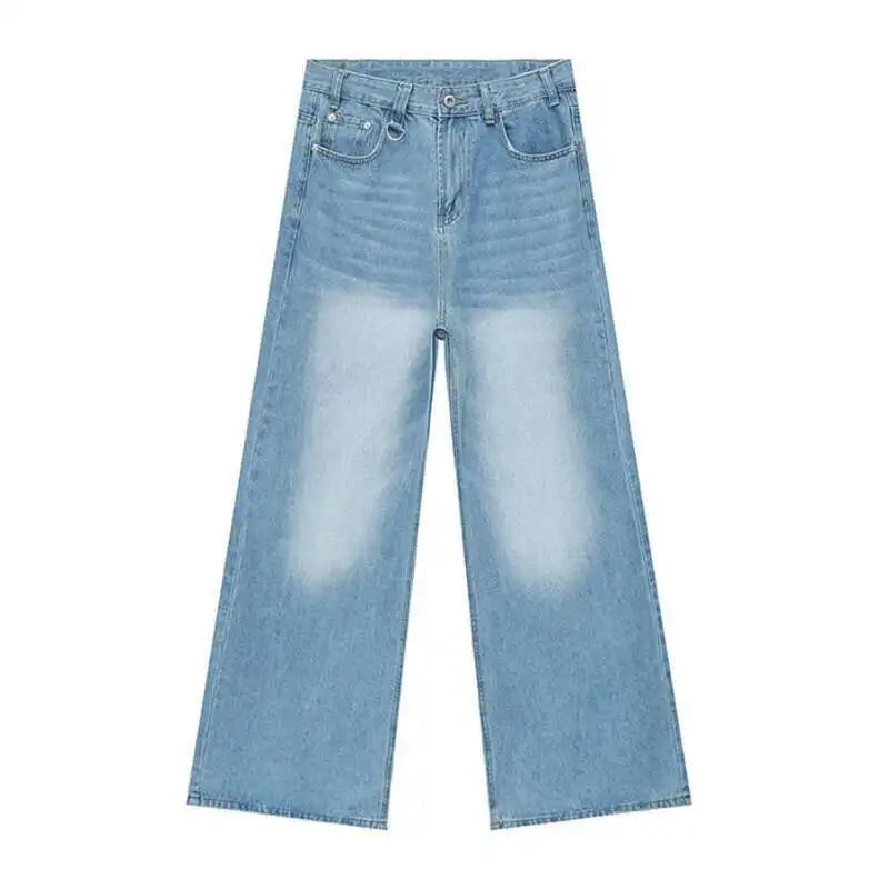Retro Washed Wide-Leg Denim Trousers