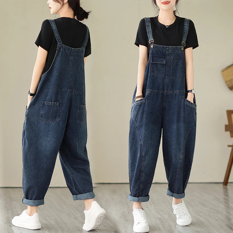 Vintage Patchwork Denim Cargo Overalls