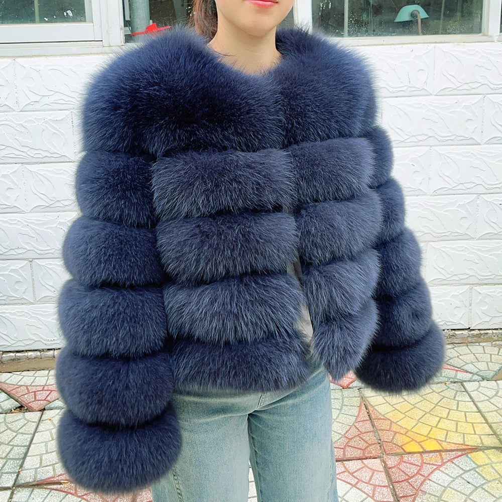 Genuine Fox Fur & Leather Winter Coat