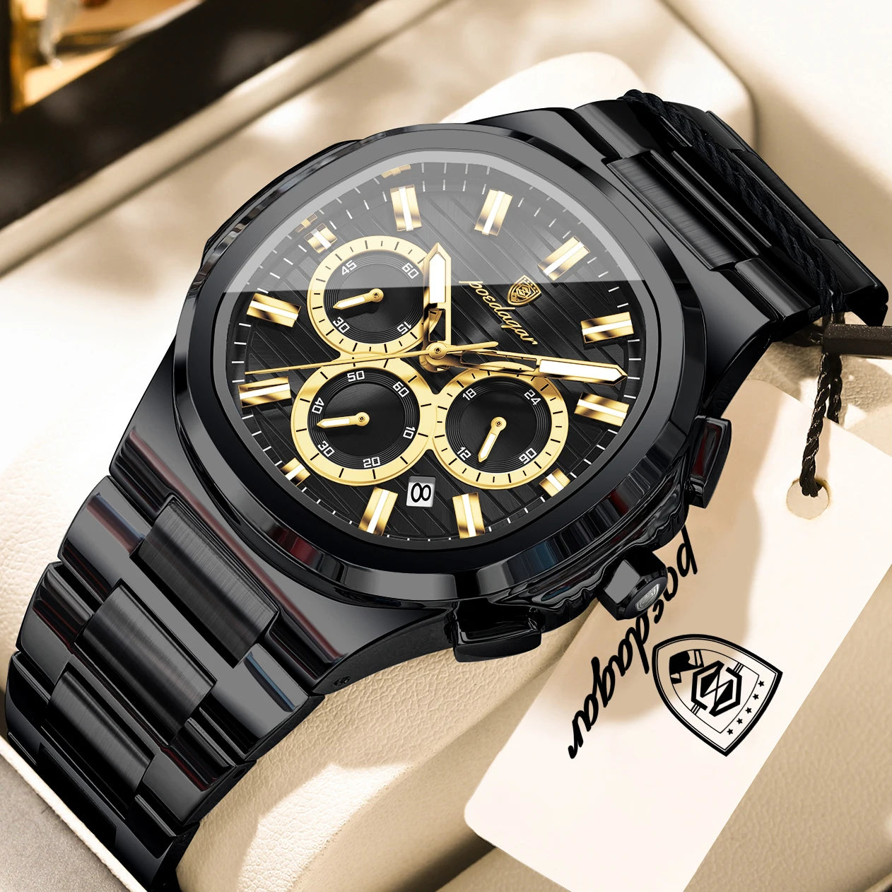 POEDAGAR Top High Quality Man Watch Luminous Waterproof Stainless Steel Men Clock Date Chronograph Quartz Business Men's Watches