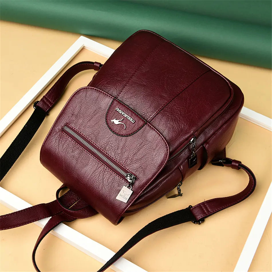 Women's Leather Backpack with Organizer Pockets
