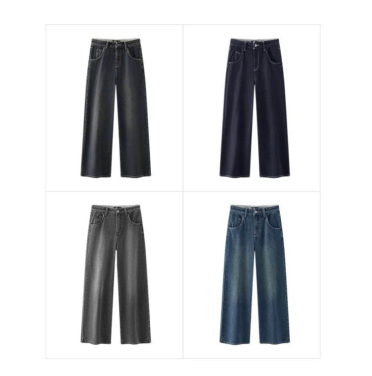 Women's High-Waist Fleece-Lined Wide-Leg Jeans