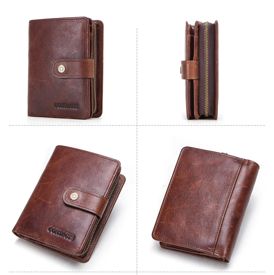 Contact'S Genuine Leather Wallets Women Men Wallet Short Small RFID Blocking Card Holder Wallets Ladies Red Coin Purse