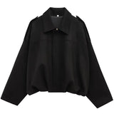 HXAO Suede Cropped Jacket Women's Bomber Jacket Oversized Batwing Sleeves Outerwears Lady Casual Loose Coat Street Style Jackets