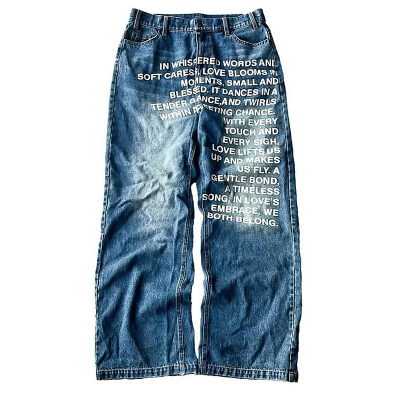 Y2K Wide Leg Jeans – Men's Graphic Streetwear Denim