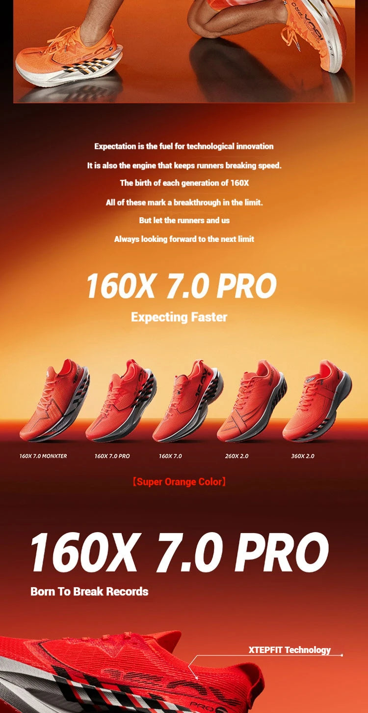 Xtep 160X 7.0 Pro Running Shoes 2025 Cushioning Shock Sneakers Professional Marathon PB Carbon Plate Sports Shoes 975319110041