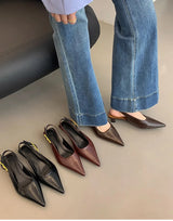 Summer Pointed Toe Women Sandals Fashion Singbacks Mules Shoes Ladies Elegant Low Heel Stripper Party Sandalias