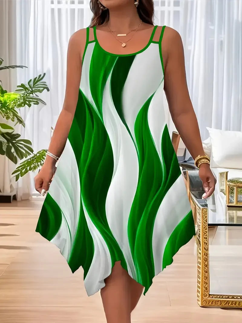 Women’s Plus Asymmetric Geometric Print Strappy Dress