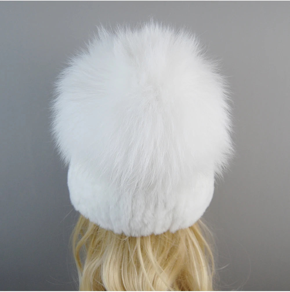 Women's Luxury Rex Rabbit & Fox Fur Beanie Hat
