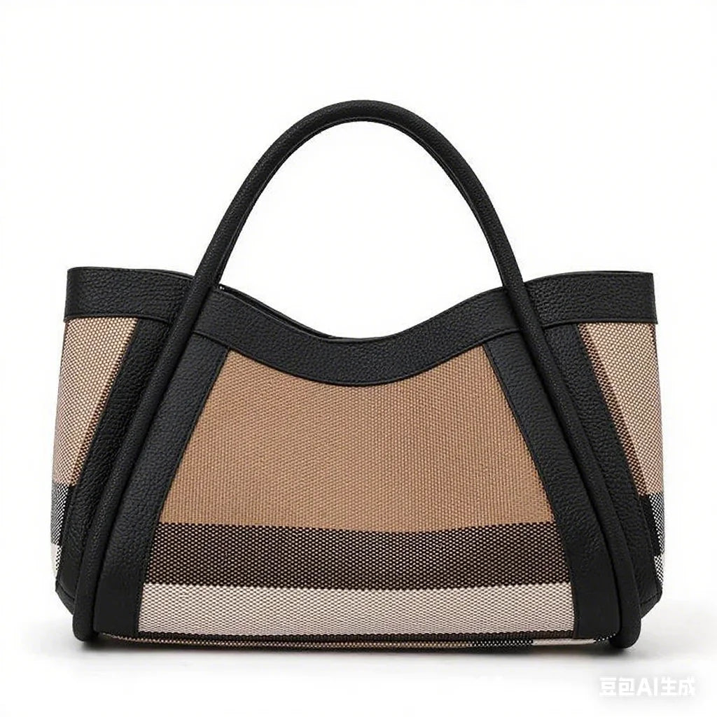 Aidrani  New retro checkered women's handbag, large capacity luxury bag, canvas genuine leather bag