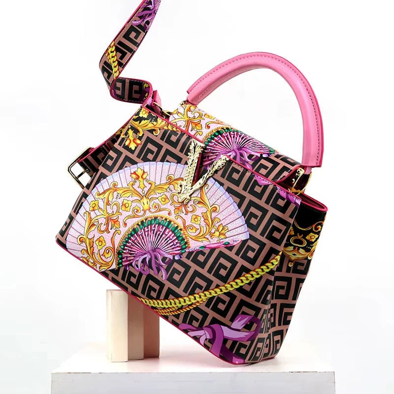 Ins Famous Fashion Classic Printed PU Leather Women's Handbags – Luxury Elegant Shoulder Crossbody Top Handle Bag