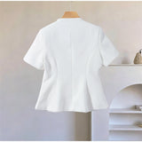 2026 Spring Summer Short Puff Sleeve Frog Button Shirt For Women Stand Collar  Single Breasted Blouse Lady Chic Street Party Top