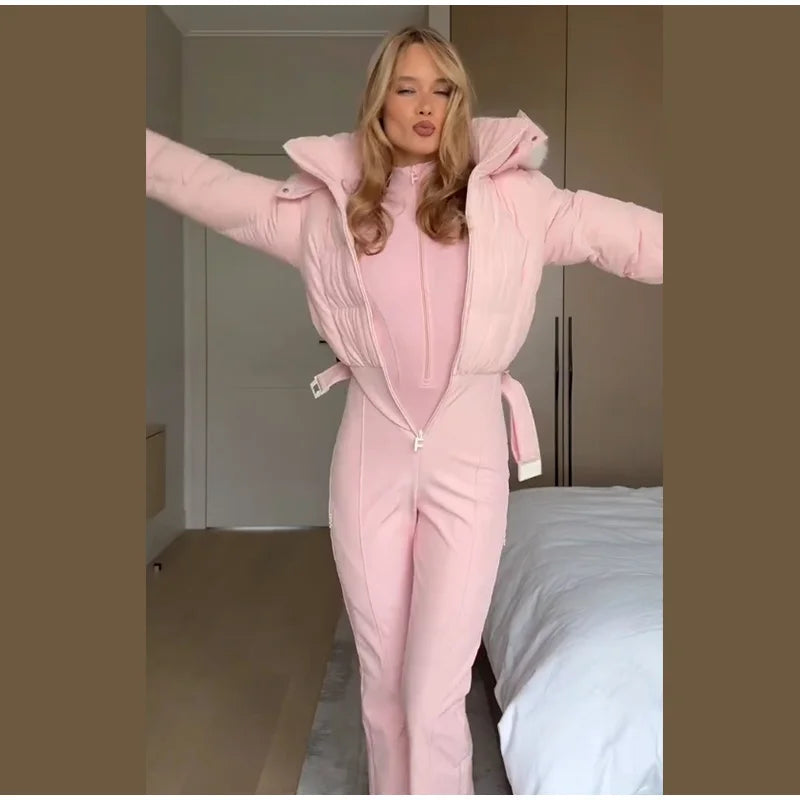 Women's Winter Fur-Trim Hooded Jumpsuit
