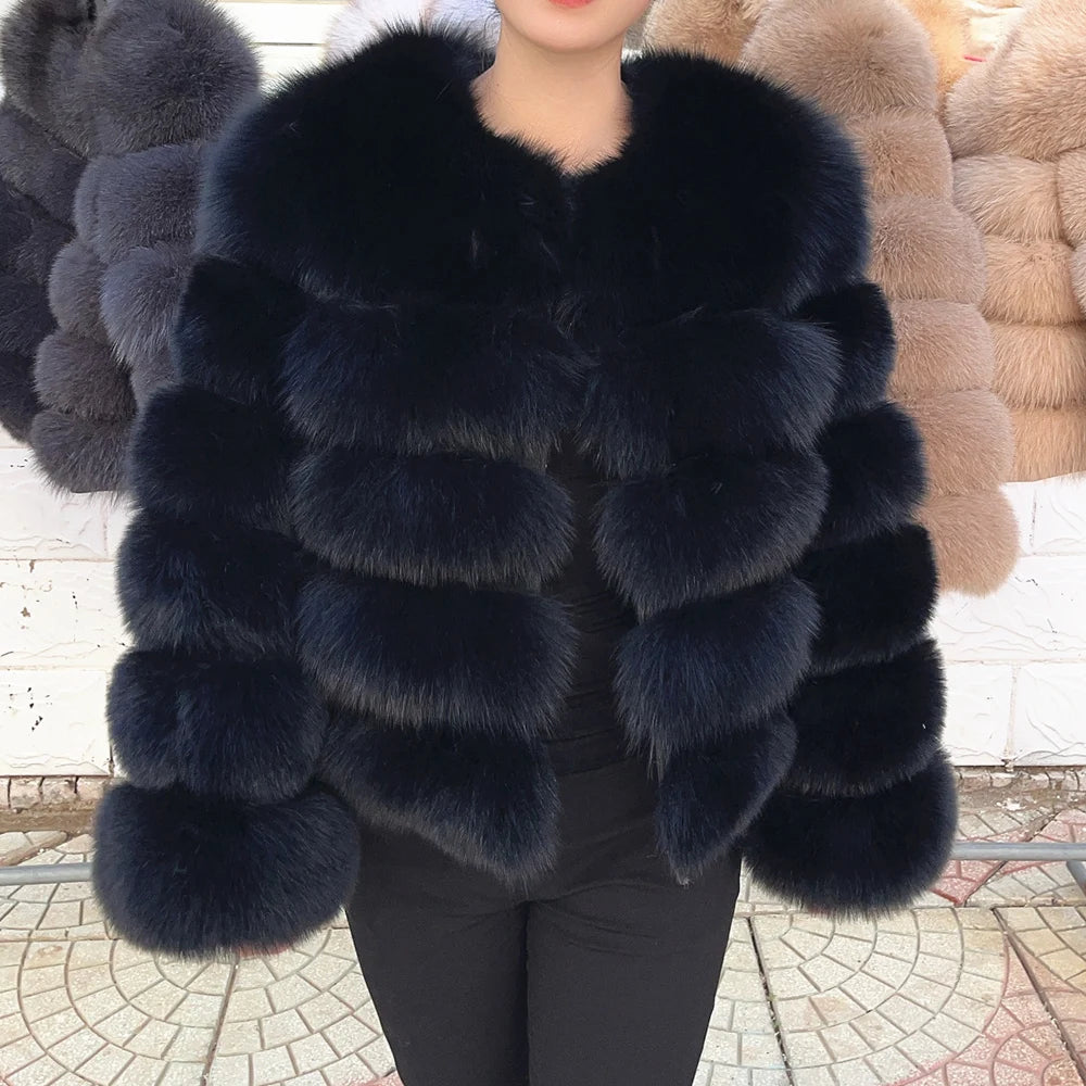 Genuine Fox Fur & Leather Winter Coat
