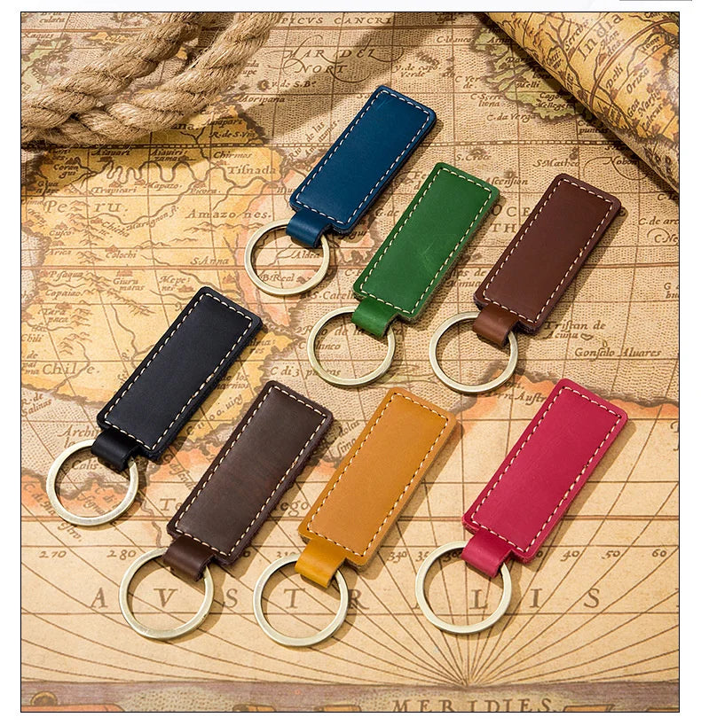 Free Customized Fashion Women Genuine Leather Keychain Vintage Creative Pendant Handmade Small Gift DIY Present Car Key Chain