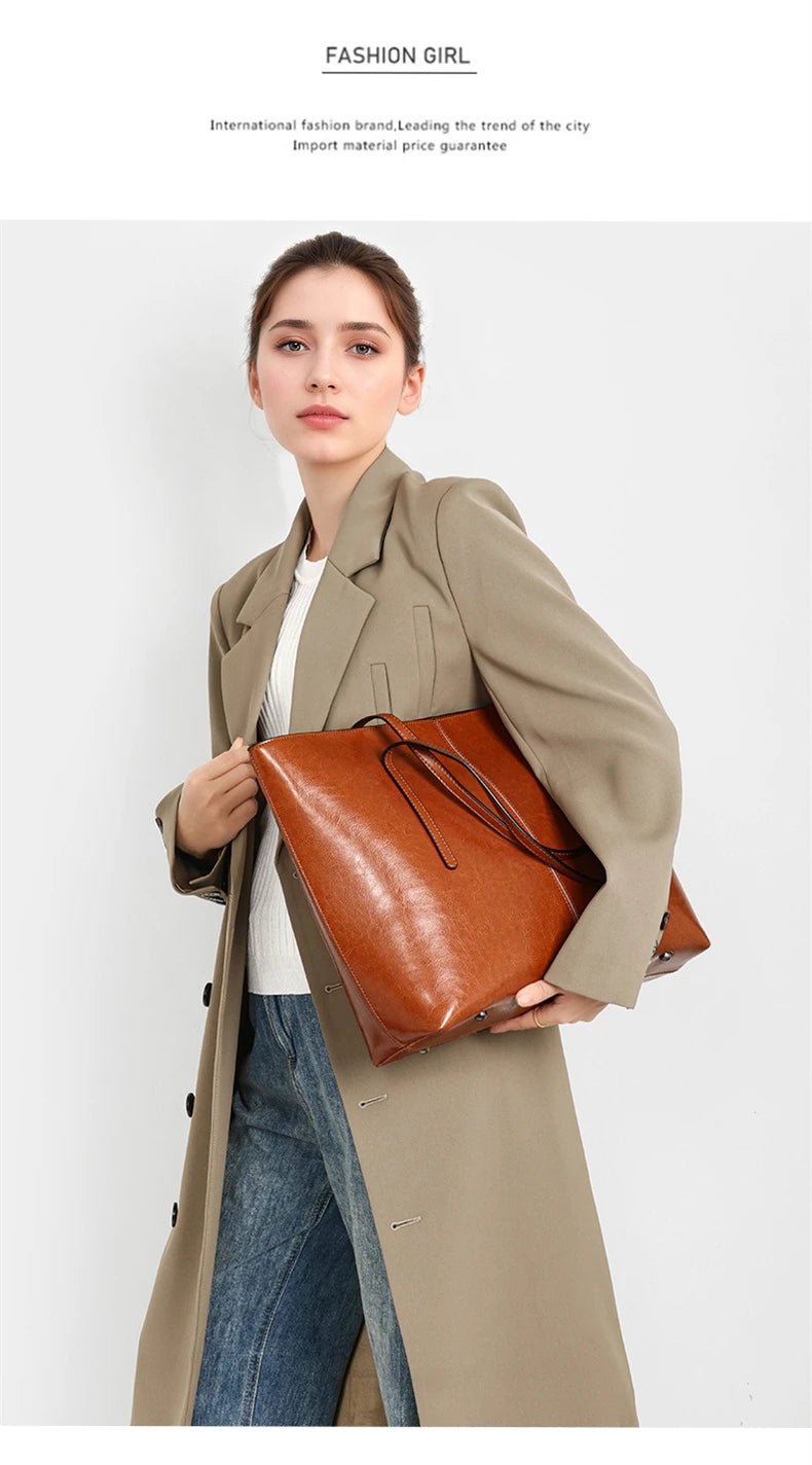 Burminsa Vintage Genuine Leather Tote Bag for Women