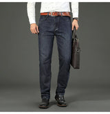 OUSSYU Brand Classic Retro Blue Men's Jeans Denim Pants Work Streetwear Straight Stretch Business Autumn Winter Cotton Trousers