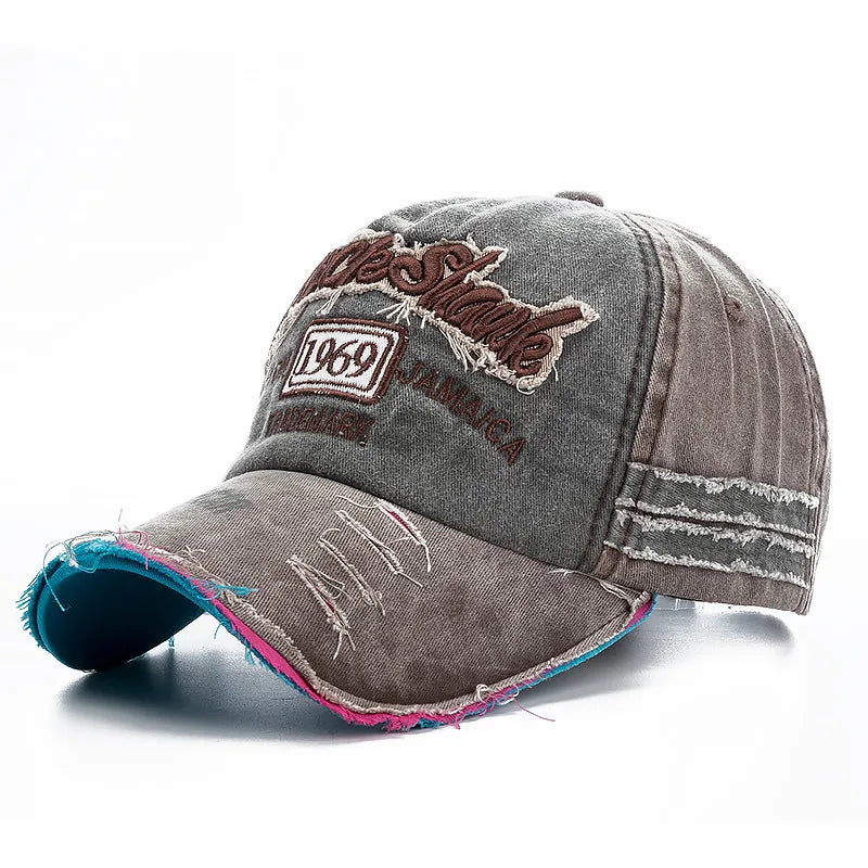 Washed Cotton Baseball Cap with Letter Detail