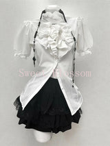 Harajuku Gothic Retro Chic Outfit Women Bubble Sleeve Shirt + Slim Vest + Short Cake Skirt New Vintage Fashion 3 Piece Suit 2025