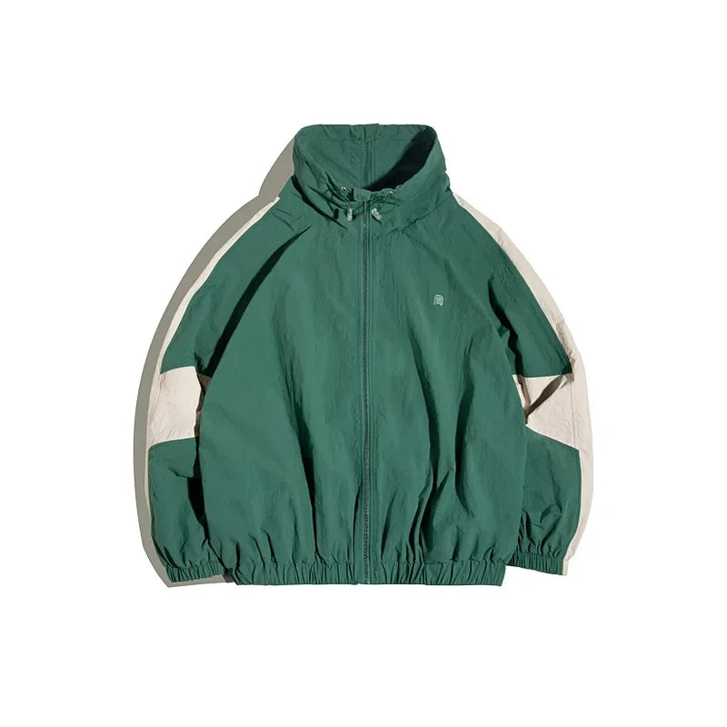 Maden Casual Detachable Double Zipper Patchwork Jackets Stand-up Collar Loose Fit Letter Jacket For Men's Spring and Fall Coat