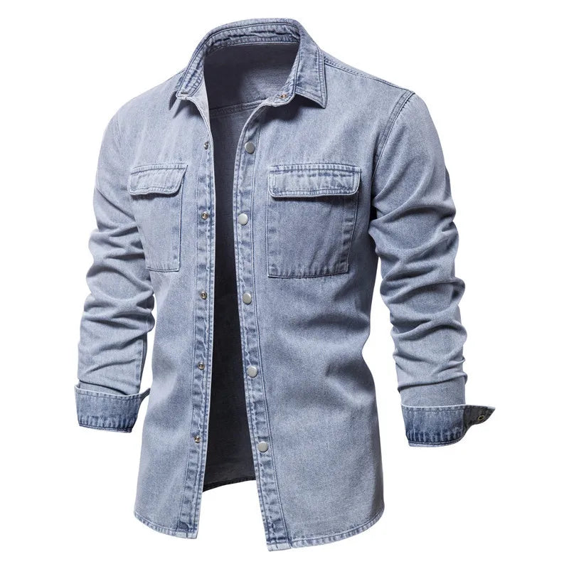 Washed Denim Jacket Casual Trendy Men's Spring Autumn Top Street Style Cotton Long Sleeve Jacket Outerwear for Youth