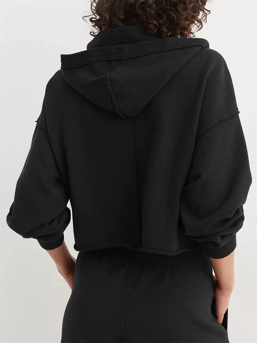 Women's Relaxed V-Neck Cropped Hoodie