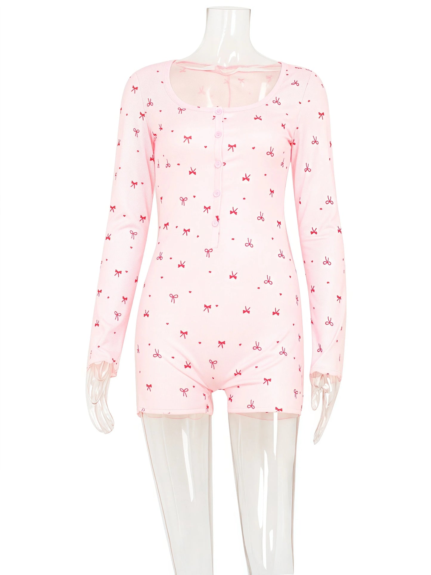 Bow Print Square Collar Loungewear Jumpsuit