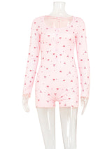 Bow Print Square Collar Loungewear Jumpsuit
