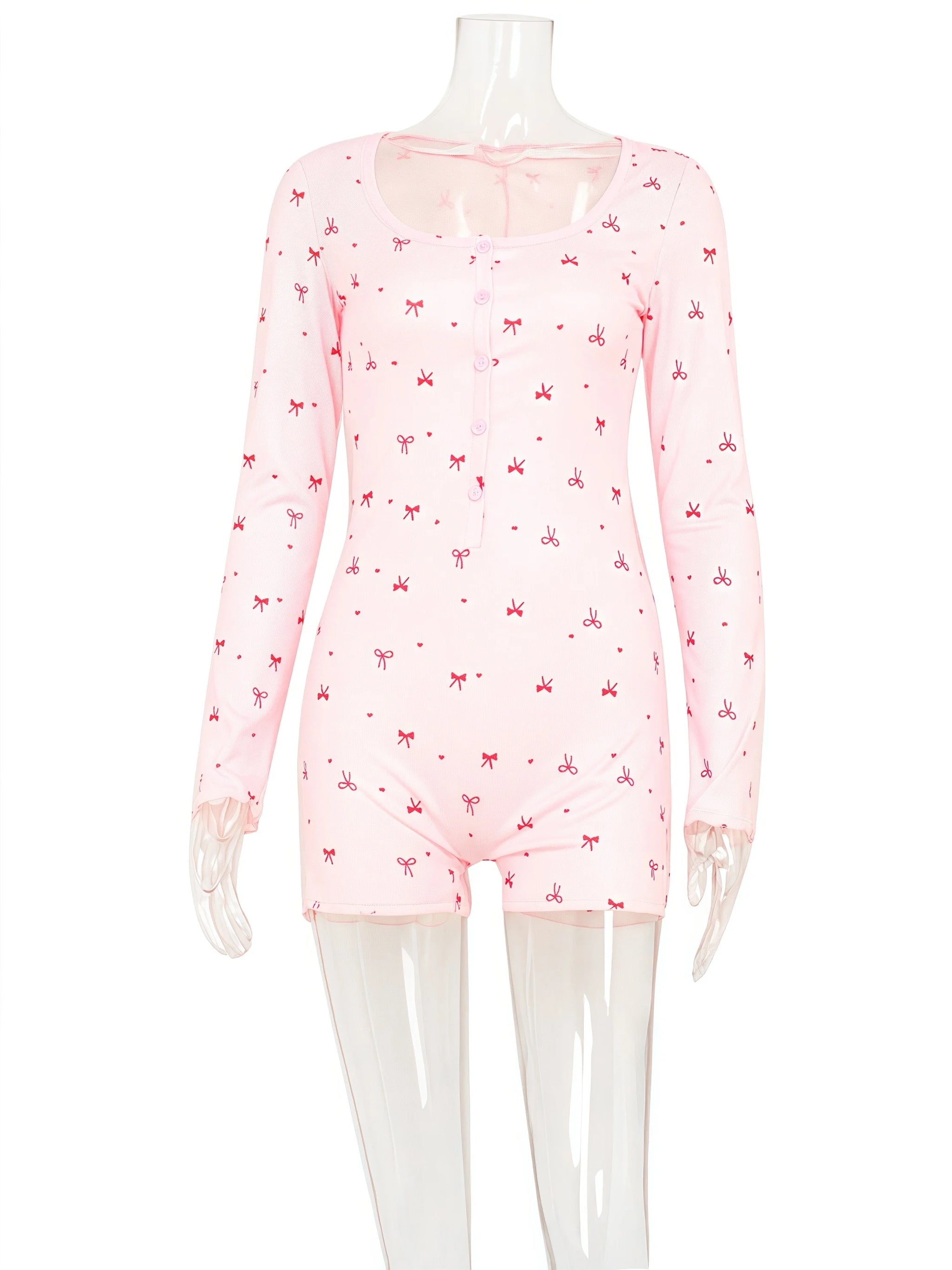 Bow Print Square Collar Loungewear Jumpsuit