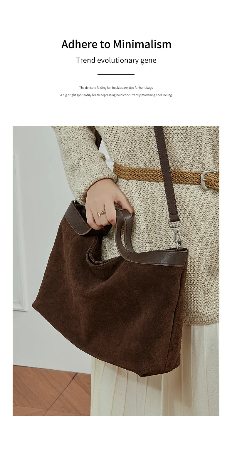 BURMINSA Genuine Suede Leather Hobo Bags Women Vintage Designer Large Shoulder Crossbody Tote Slouchy Soft Office Work Handbags