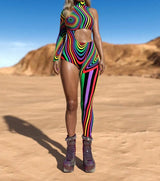 Women's Cyberpunk Rainbow Asymmetrical Bodysuit