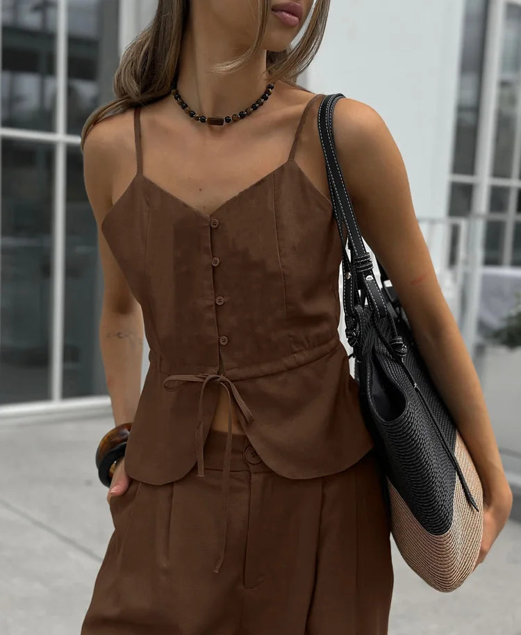 Mueyaruho Women 2026 Summer Office Pant Set Suits Solid Beige Outfits 2 Two Piece Wide Leg Matching Set For Women