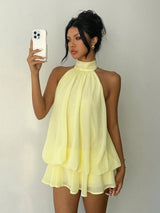 Women's High-Neck Sleeveless Layered Chiffon Mini Dress