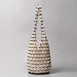 Women Woven Hand Bag Summer Design Hollow-out Wooden Bead Tote Bucket Shoulder Bag Female Reticulate Netted Canvas Beach Handbag